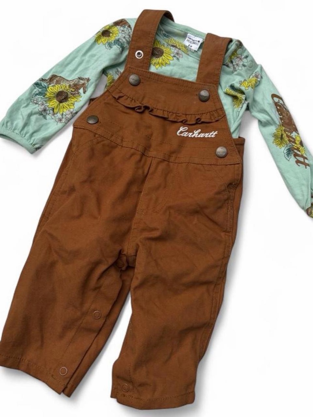 Carhartt Girls' Brown Canvas Ruffle-Trim Overalls